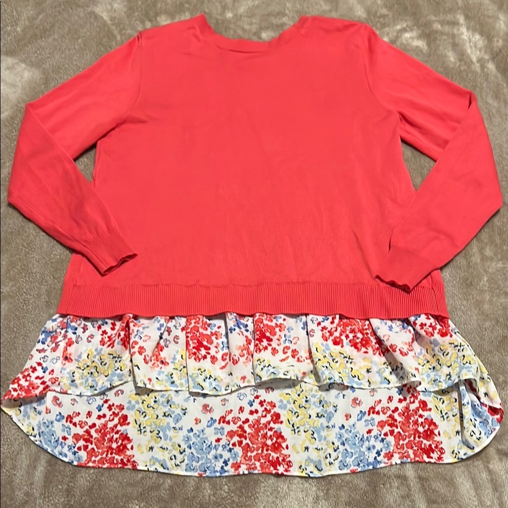 Time and Tru Pink High-Low Ruffle Sweater